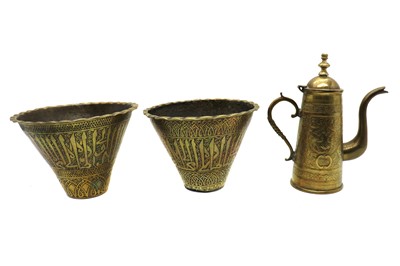 Lot 155 - A pair of eastern brass jardinieres