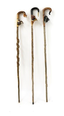 Lot 184 - A group of three carved walking sticks by Sam Wright of Norfolk