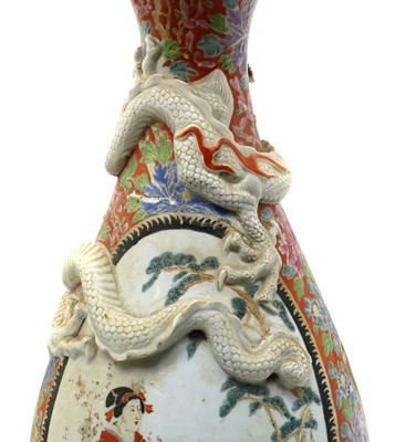 Lot 69 - A large Japanese vase and a Chinese embroidered panel