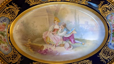 Lot 100 - A 'Sevres' style oval porcelain dish in a gilt metal mount