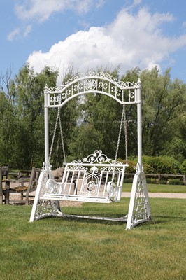 Lot 401 - A painted ironwork garden swing seat