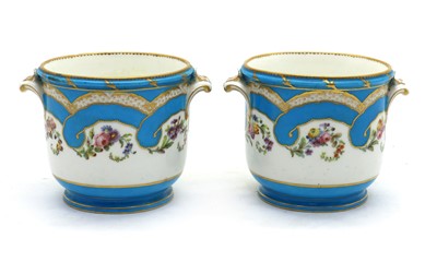 Lot 59 - A pair of Sèvres bleu celeste porcelain coolers or seau a verre