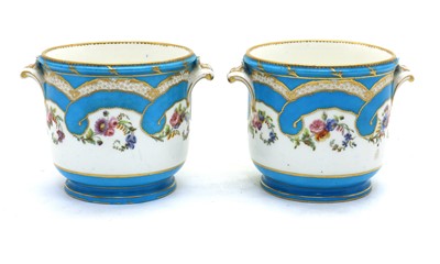 Lot 59 - A pair of Sèvres bleu celeste porcelain coolers or seau a verre