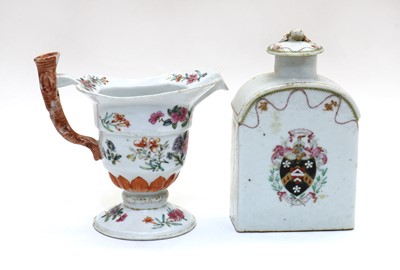 Lot 67 - A Chinese export famille rose armorial tea caddy