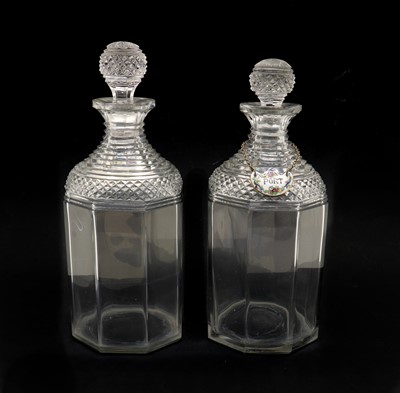 Lot 116 - A pair of octagonal Anglo-Irish cut glass decanters