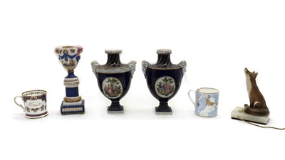 Lot 53 - A pair of Dresden porcelain urn vases