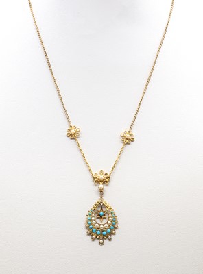 Lot 12 - A gold turquoise and split pearl pendant