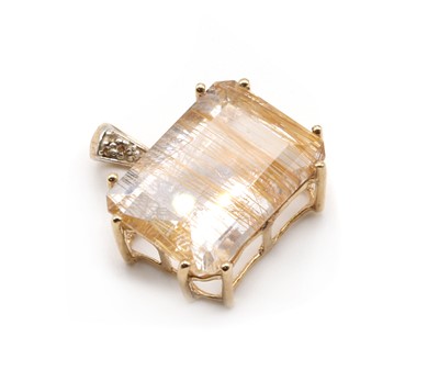 Lot 168 - A 9ct gold rutilated quartz and diamond pendant