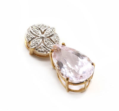Lot 191 - A 9ct gold kunzite and diamond pendant