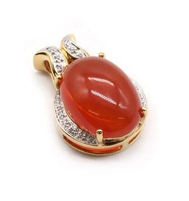 Lot 209 - An 18ct gold fire opal and diamond pendant