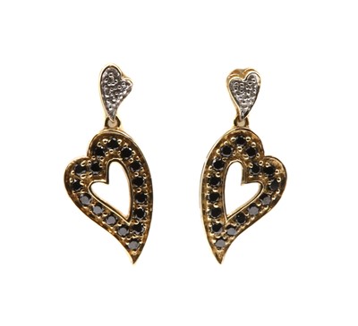 Lot 99 - A pair of 9ct gold heart shaped drop earrings