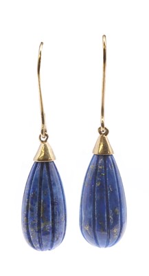 Lot 149 - A pair of gold lapis lazuli drop earrings