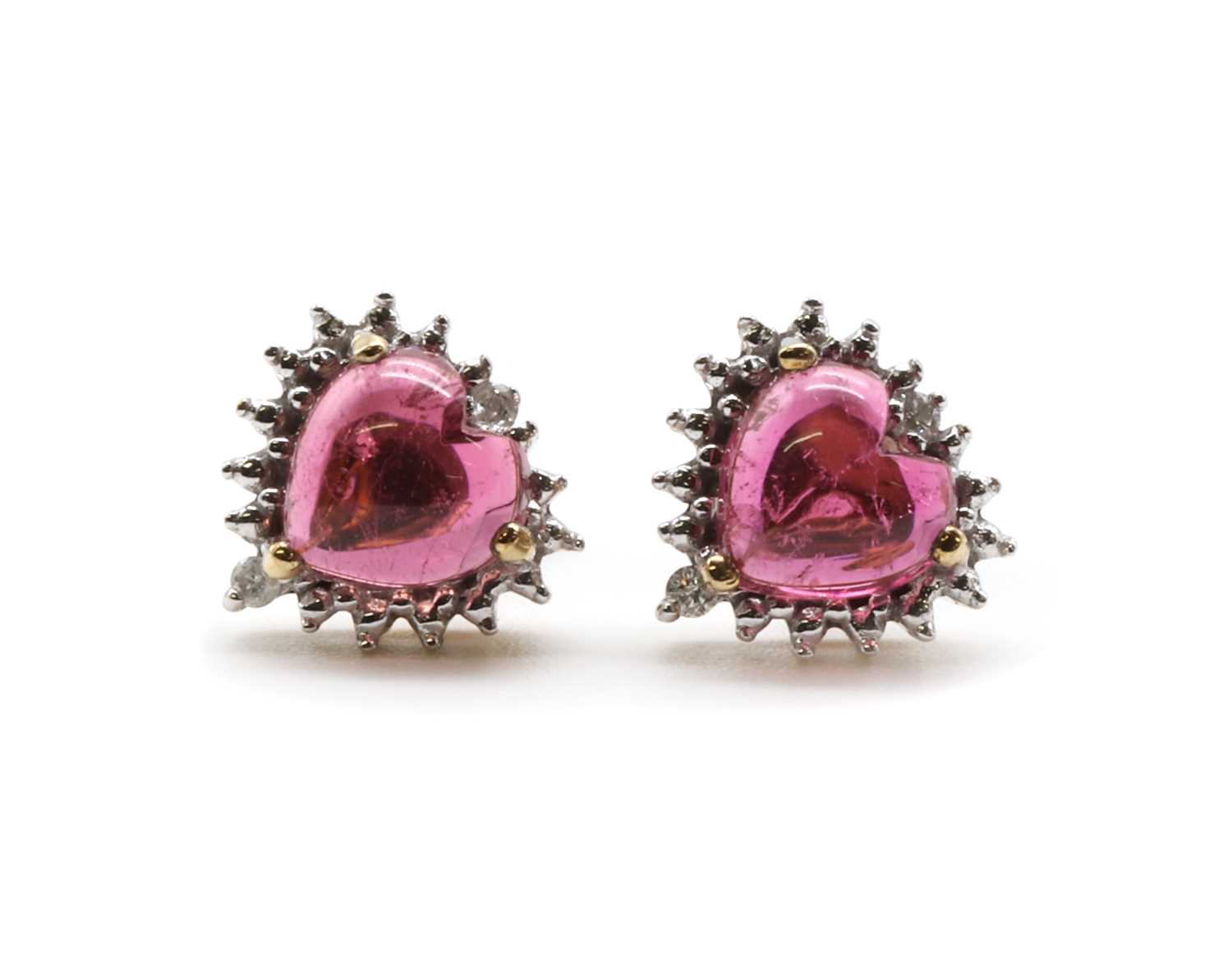 Lot 142 - A pair of 9ct gold pink tourmaline and diamond stud earrings