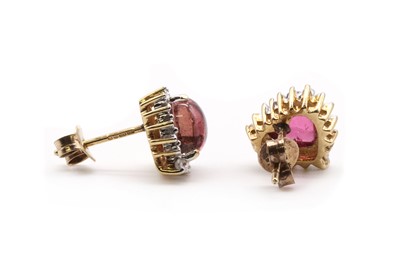 Lot 142 - A pair of 9ct gold pink tourmaline and diamond stud earrings