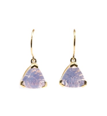 Lot 231 - A pair of 9ct gold rose quartz drop earrings