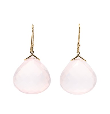 Lot 230 - A pair of 9ct gold rose quartz drop earrings