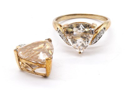 Lot 117 - A 9ct gold rutilated quartz and diamond ring