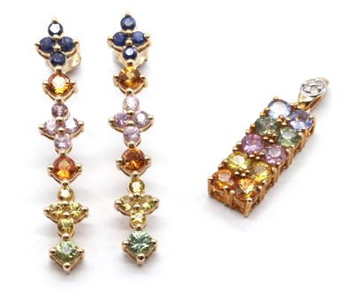 Lot 84 - A 9ct gold varicoloured sapphire and diamond pendant