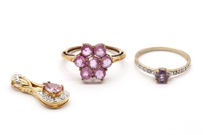 Lot 185 - A collection of 9ct gold pink sapphire jewellery