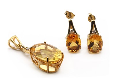 Lot 164 - A pair of 9ct gold citrine and diamond earrings