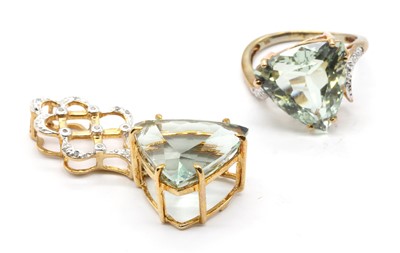 Lot 142 - A 9ct gold prasiolite quartz and diamond ring