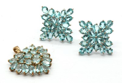 Lot 172 - A pair of 9ct white gold apatite cluster earrings