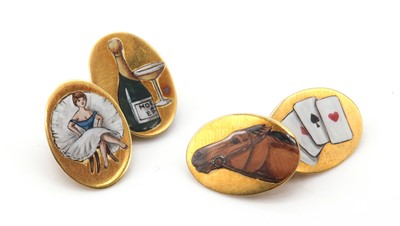 Lot 186 - A pair of gold enamel 'four vices' cufflinks