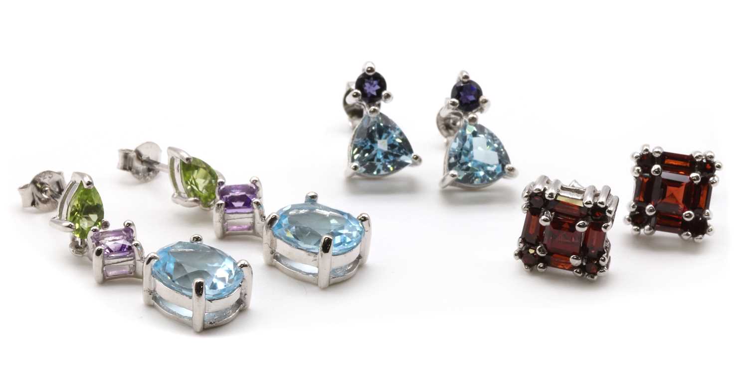 Lot 260 - Three pairs of silver gem set earrings