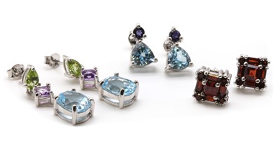 Lot 260 - Three pairs of silver gem set earrings