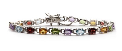 Lot 257 - A sterling silver assorted gemstone bracelet