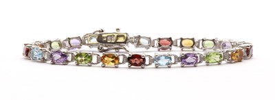 Lot 87 - A sterling silver assorted gemstone bracelet