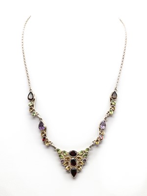 Lot 259 - A silver assorted gemstone set necklace