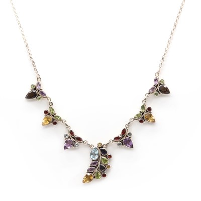 Lot 86 - A sterling silver assorted gemstone necklace