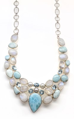 Lot 286 - A silver multi-gem set necklace