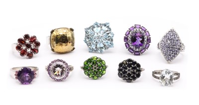 Lot 264 - A collection of silver gem-set rings