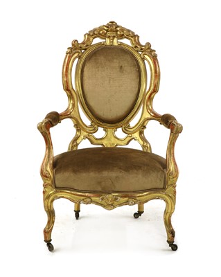 Lot 235 - A gilt framed armchair