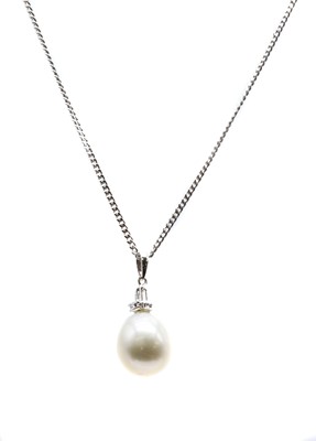 Lot 207 - A white gold cultured freshwater pearl and diamond pendant