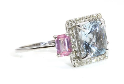 Lot 306 - A white gold aquamarine, pink sapphire and diamond ring