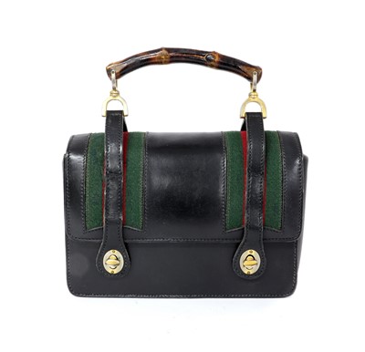 Lot 374 - A vintage Gucci black leather satchel bag