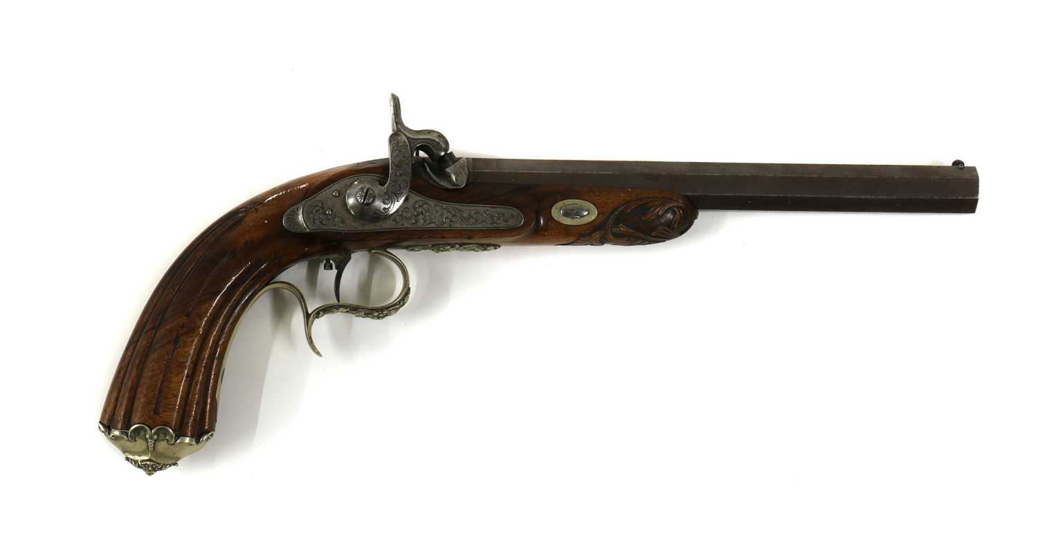 Lot 102 - A French rifled percussion target pistol,