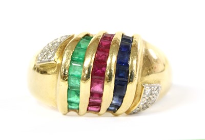 Lot 135 - A gold sapphire, ruby, emerald and diamond ring