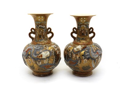 Lot 62 - A pair of Japanese Satsuma pottery vases