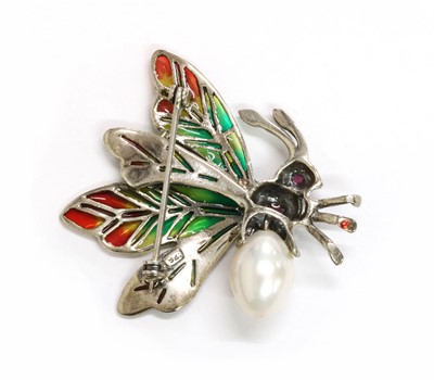 Lot 164 - A silver plique-à-jour enamel and assorted gemstone insect brooch