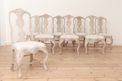 Lot 641 - A set of eight George II-style painted oak single dining chairs