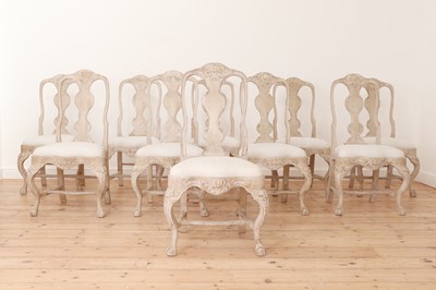 Lot 599 - A set of ten George II-style painted oak single dining chairs