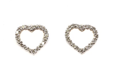 Lot 124 - A pair of white gold diamond set open heart stud earrings