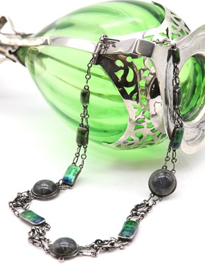 Lot 141 - An Arts & Crafts silver Newlyn enamel and labradorite necklace, c.1900