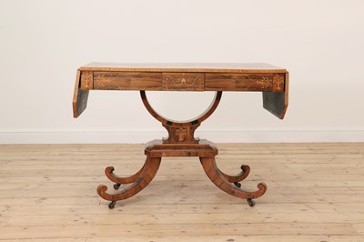 Lot 588 - A George III rosewood, satinwood and kingwood sofa table