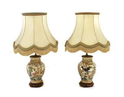 Lot 340 - A pair of Satsuma vase table lamps