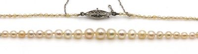 Lot 158 - A single row graduated natural saltwater pearl necklace